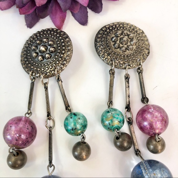 Vintage 80s Clip Statement Earrings - Picture 3 of 8